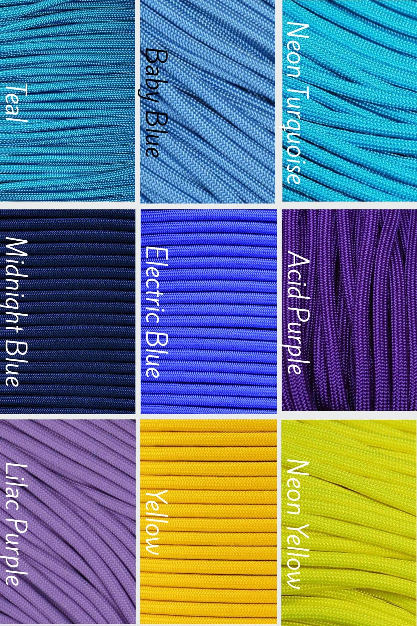 Color options: blues, purples, and yellows