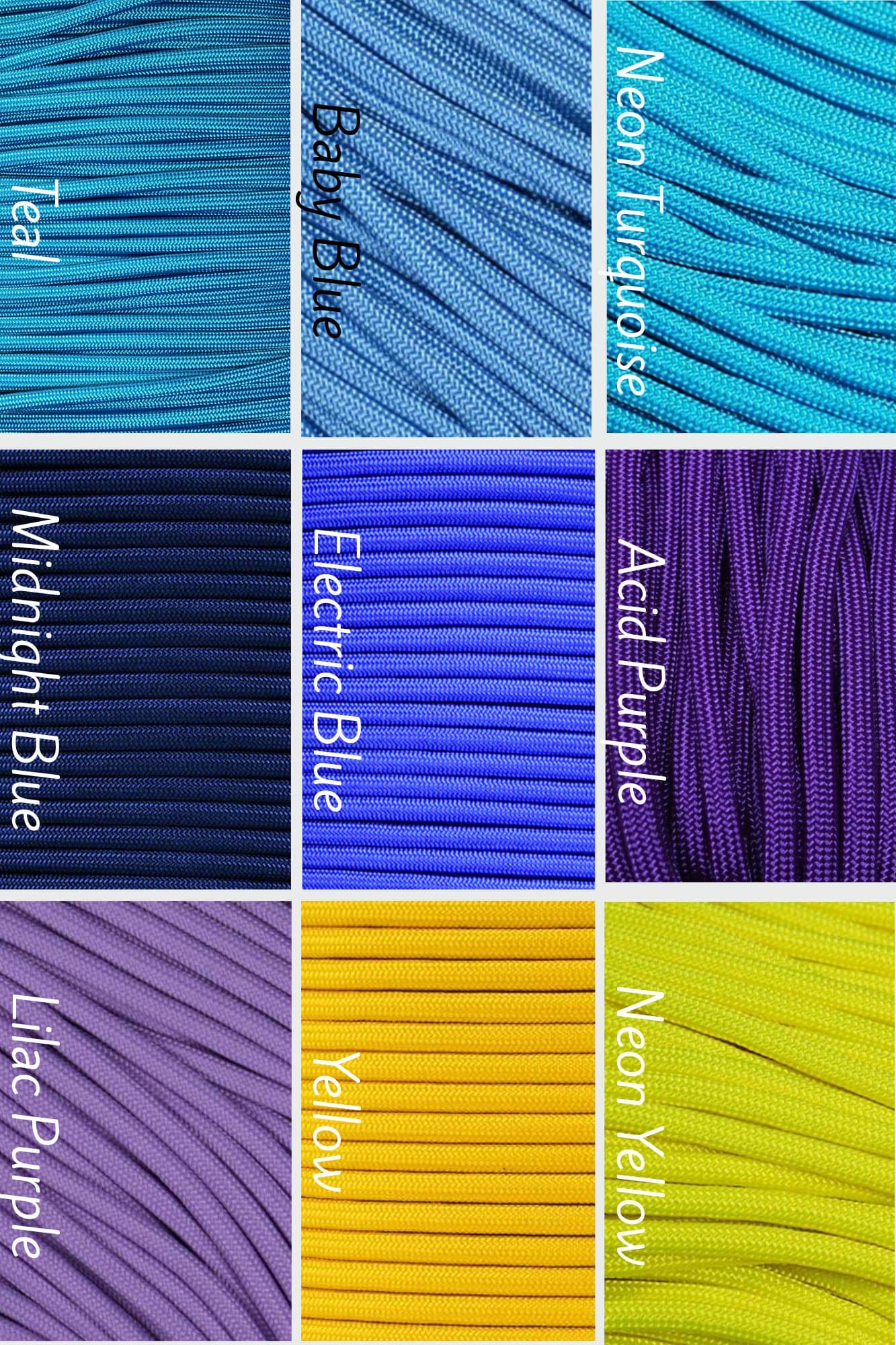 Color options: blues, purples, and yellows