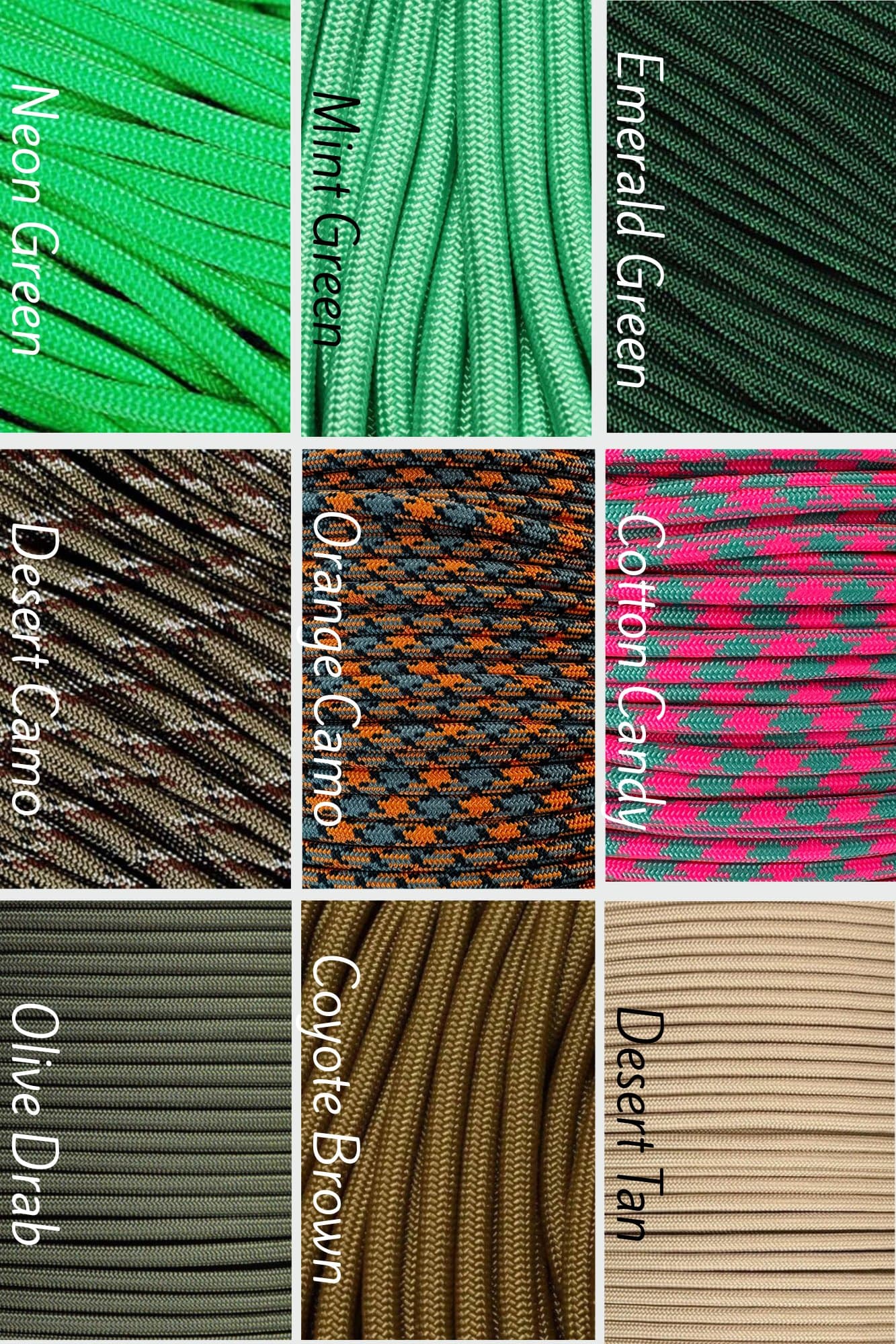 Color options: greens, camo, and tans